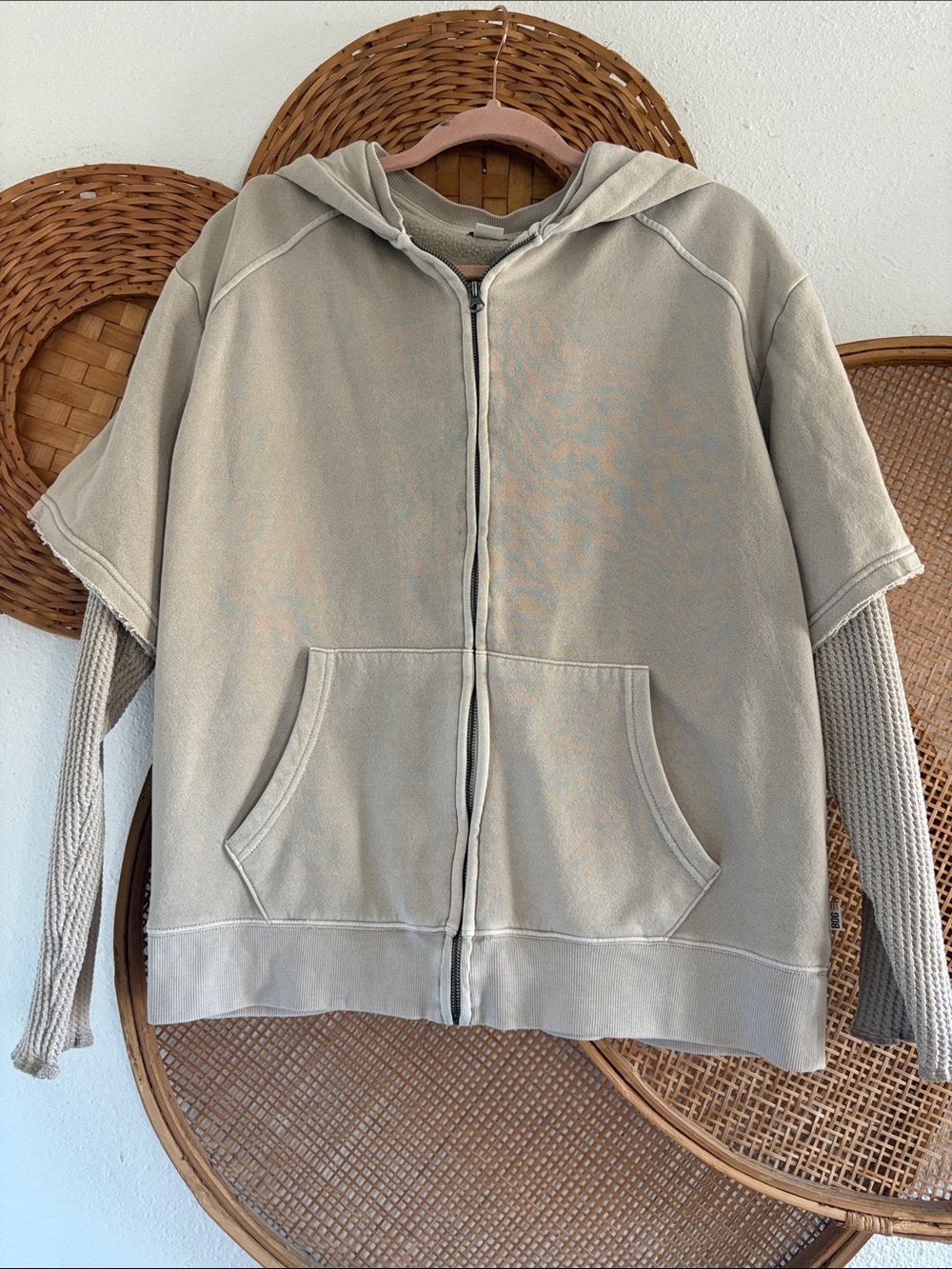 Urban Outfitters Light Taupe Zip-Up Hooded Sweatshirt